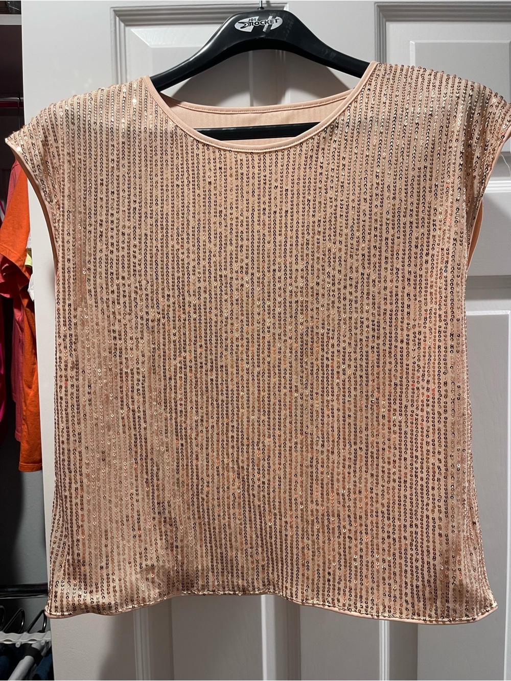 Sequin Striped Cap-Sleeve Top - Blush